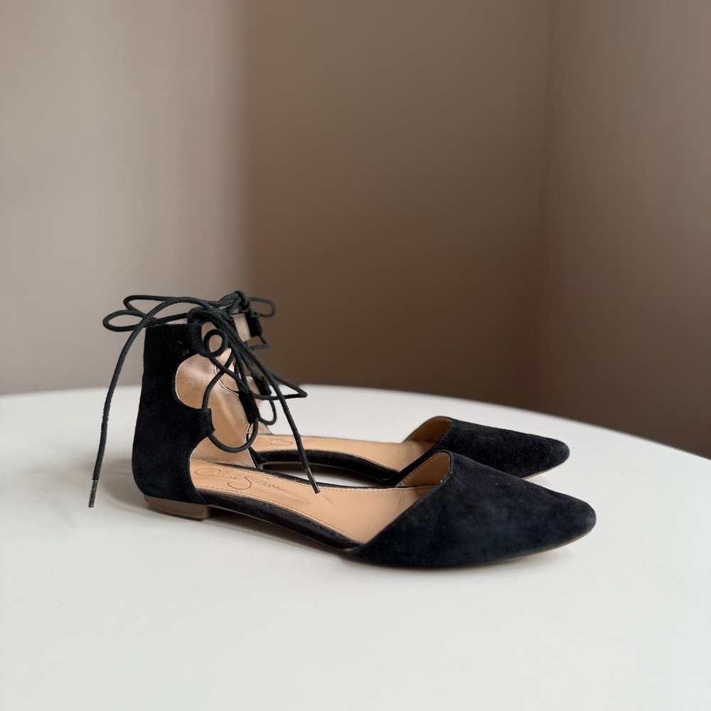 Jessica Simpson Suede Black Lace-Up Flats Size US 7,5 EU 37,5 Ankle Tie